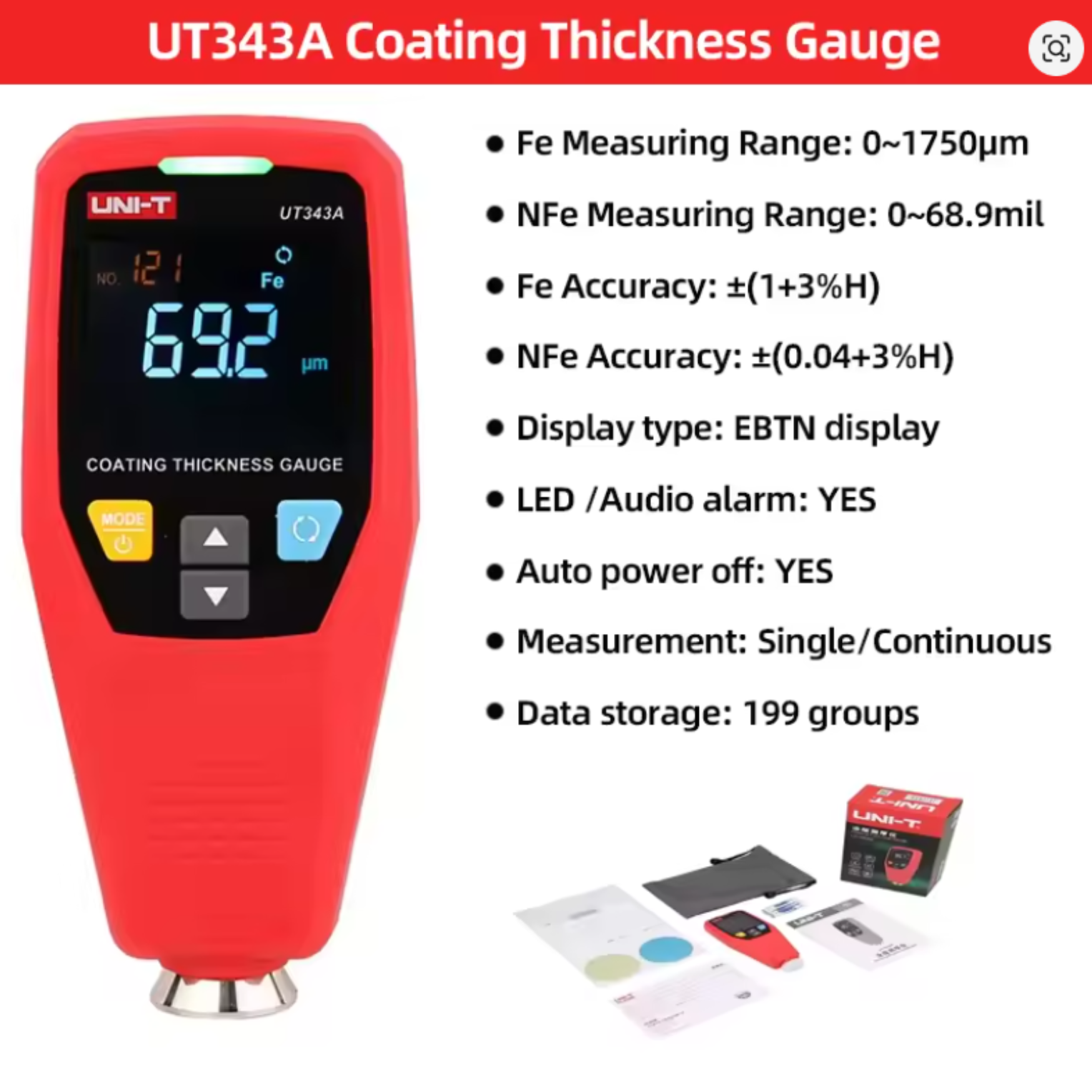 Medidor de Espesor de Recubrimiento UT343A - Imagen 5